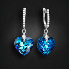 Серебряные серьги "Влюблённое Сердце III R (Bermuda Blue)" с кристаллами Swarovski™ цена и информация | Серьги | pigu.lt