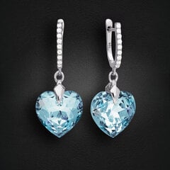 Sidabriniai auskarai moterims DiamondSky Romantic Heart III R Aquamarine Blue su Swarovski kristalais kaina ir informacija | Auskarai | pigu.lt