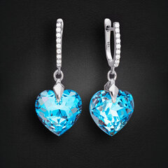 Sidabriniai auskarai moterims DiamondSky Romantic Heart III R Aquamarine Shimmer su Swarovski kristalais kaina ir informacija | Auskarai | pigu.lt