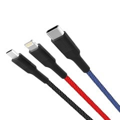 Кабель XO 3в1 USB - Lightning + USB-C + microUSB, 1.2 м, 3А многоцветный NBNB54 цена и информация | Кабели для телефонов | pigu.lt