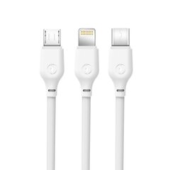 Кабель XO 3в1 USB - Lightning + USB-C + microUSB, 1.0 м, 2.1А, белый NB103 цена и информация | Кабели для телефонов | pigu.lt