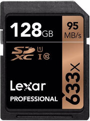 Lexar карта памяти SDXC 128ГБ Pro 633x U3 V30 95МБ/с цена и информация | Lexar Мобильные телефоны, Фото и Видео | pigu.lt