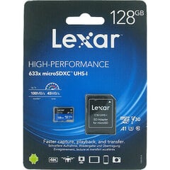 LEXAR 633X MICROSDHC/SDXC W/ADAP (V30) R95/W45 128GB kaina ir informacija | Lexar Foto įranga | pigu.lt