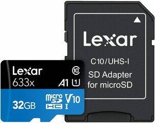 LEXAR 633X MICROSDHC/SDXC W/ADAP (V30) R95/W45 32GB (V10) R95/W20 kaina ir informacija | Atminties kortelės fotoaparatams, kameroms | pigu.lt