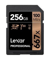 LEXAR PRO 667X SDXC UHS-I U3 (V30) R100/W90 256GB kaina ir informacija | Atminties kortelės fotoaparatams, kameroms | pigu.lt