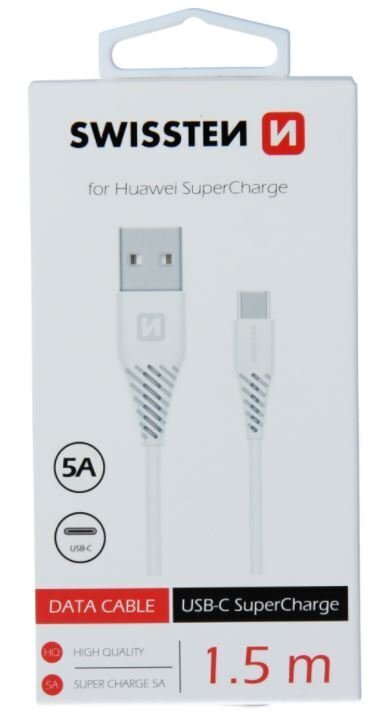 Swissten 5A Super Fast Charge for Huawei USB-C Data and Charging Cable 1.5m White цена и информация | Laidai telefonams | pigu.lt
