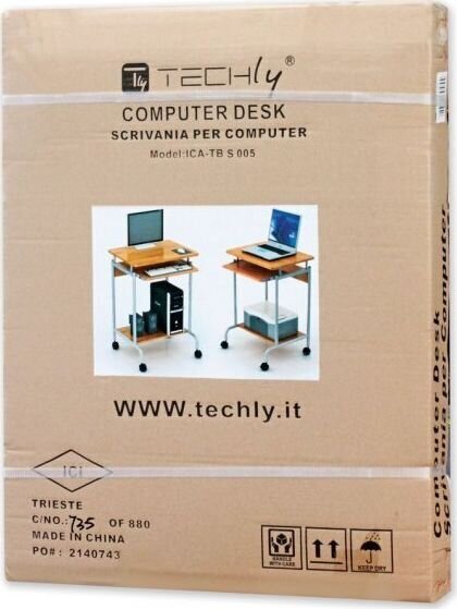 Biuro kompiuterinis stalas Techly, mobilus, su lentyna klaviatūrai ir ratukais, baltas kaina ir informacija | Kompiuteriniai, rašomieji stalai | pigu.lt