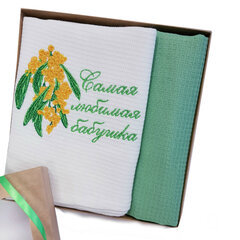Комплект вафельных полотенец с вышивкой «Самая любимая бабушка», зеленый/белый цена и информация | Другие оригинальные подарки | pigu.lt