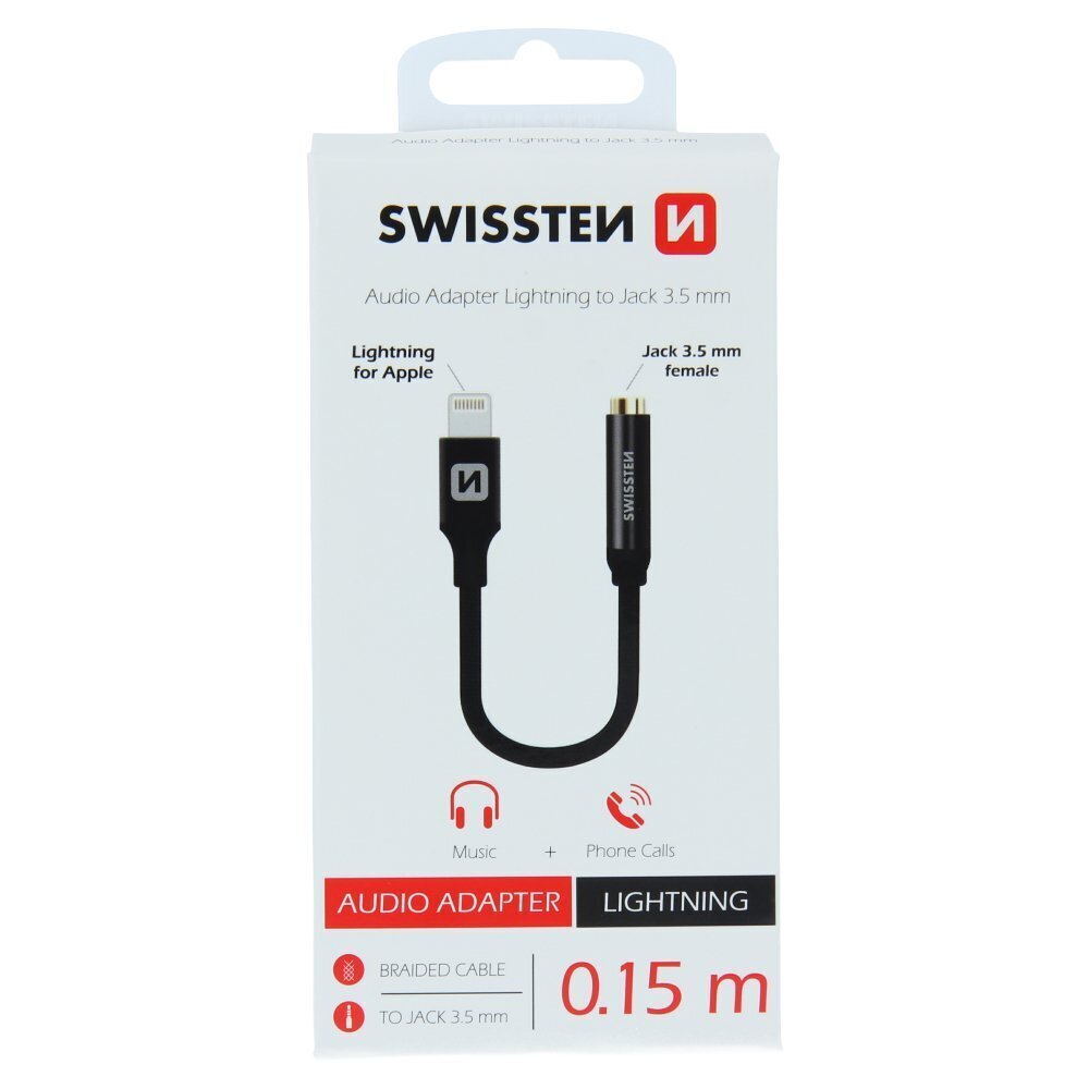 Swissten Lightning to Jack 3.5mm Audio Adapteris skirtas iPhone ir iPad, juodas kaina ir informacija | Adapteriai, USB šakotuvai | pigu.lt