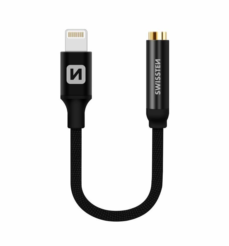 Swissten Lightning to Jack 3.5mm Audio Adapteris skirtas iPhone ir iPad, juodas kaina ir informacija | Adapteriai, USB šakotuvai | pigu.lt