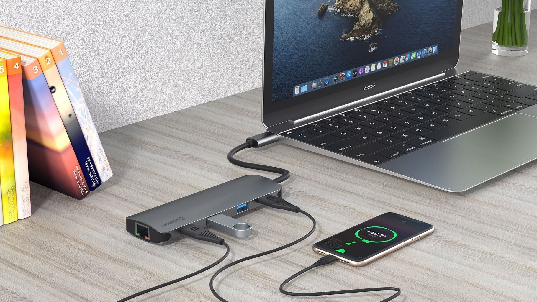 Swissten USB-C Hub 8in1 with 3X USB 3.0 / 1X USB-C Power Delivery / 1X microSD / 1X SD / 1x HDMI 4K / 1x LAN RJ45 / Aluminum body цена и информация | Adapteriai, USB šakotuvai | pigu.lt