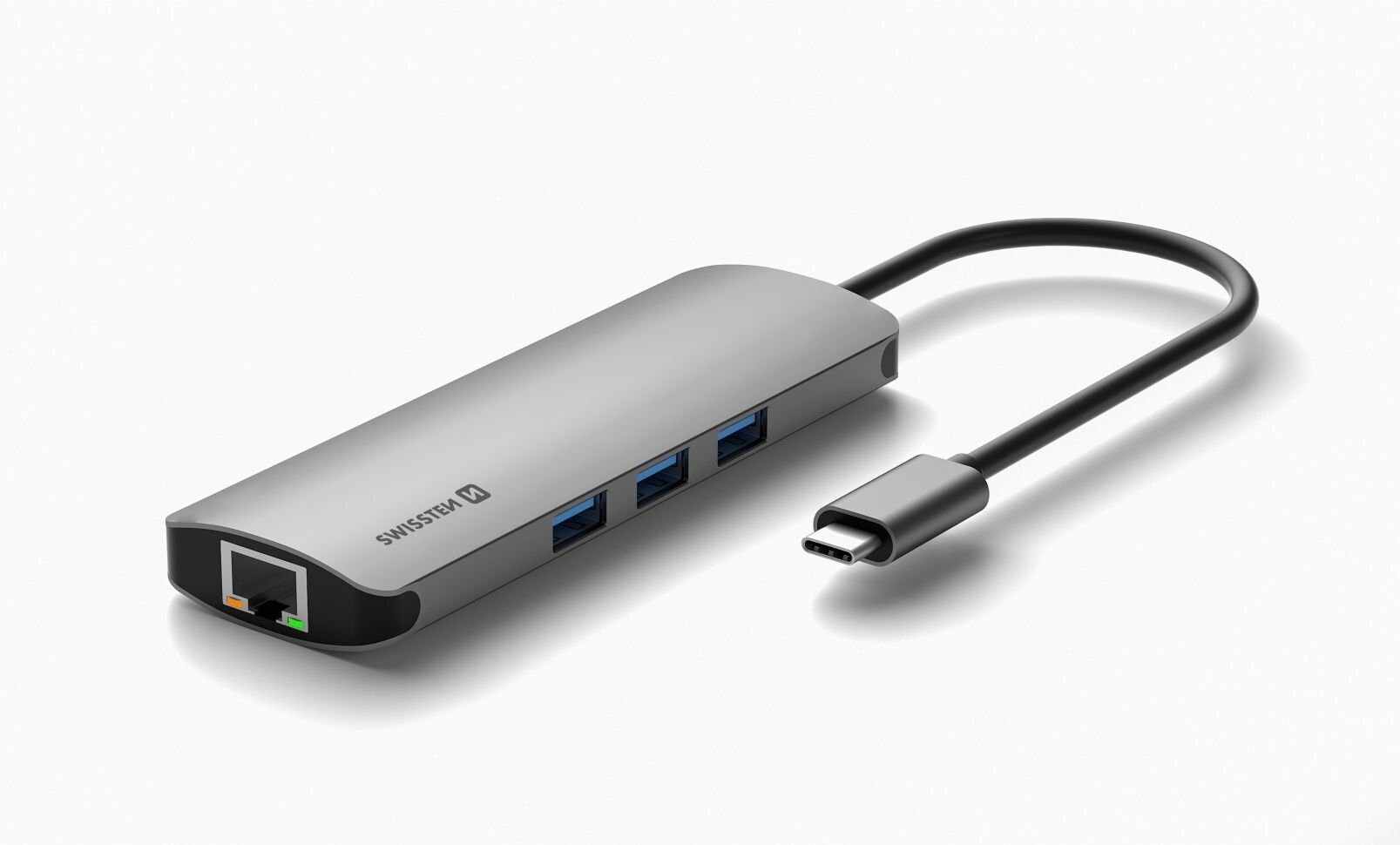 Swissten USB-C Hub 8in1 with 3X USB 3.0 / 1X USB-C Power Delivery / 1X microSD / 1X SD / 1x HDMI 4K / 1x LAN RJ45 / Aluminum body цена и информация | Adapteriai, USB šakotuvai | pigu.lt