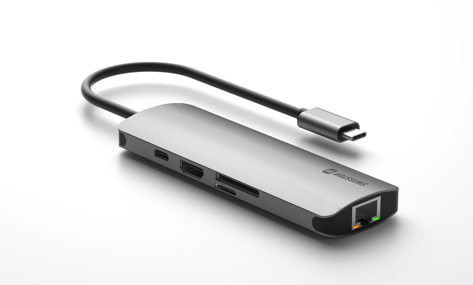 Swissten USB-C Hub 8in1 with 3X USB 3.0 / 1X USB-C Power Delivery / 1X microSD / 1X SD / 1x HDMI 4K / 1x LAN RJ45 / Aluminum body цена и информация | Adapteriai, USB šakotuvai | pigu.lt