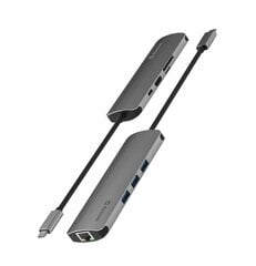 Swissten USB-C Hub 8in1 with 3X USB 3.0 / 1X USB-C Power Delivery / 1X microSD / 1X SD / 1x HDMI 4K / 1x LAN RJ45 / Aluminum body kaina ir informacija | Adapteriai, USB šakotuvai | pigu.lt