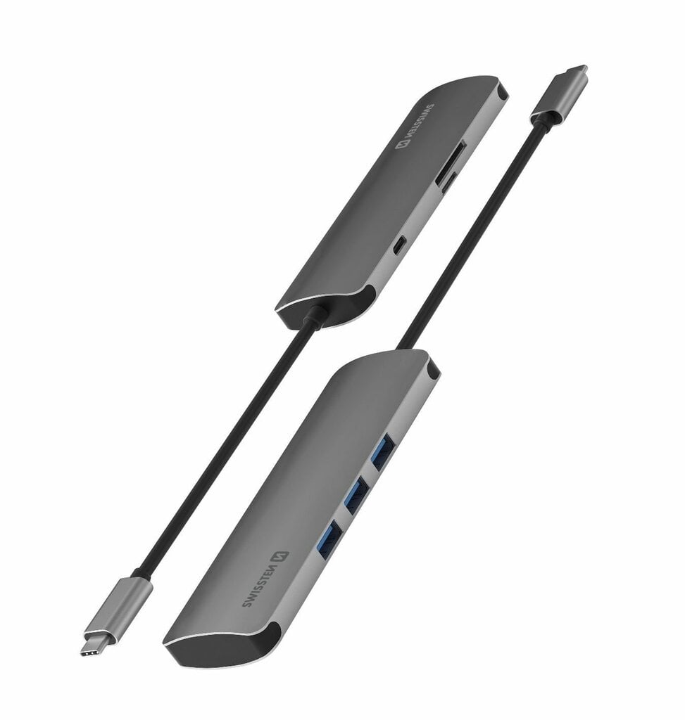 Swissten USB-C Hub 6in1 with 3X USB 3.0 / 1X USB-C Power Delivery / 1X microSD / 1X SD / Aluminum body kaina ir informacija | Adapteriai, USB šakotuvai | pigu.lt