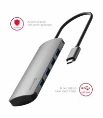 Swissten USB-C Hub 4in1 with 4 USB 3.0 ports / Aluminum body kaina ir informacija | Adapteriai, USB šakotuvai | pigu.lt