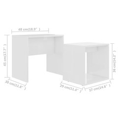 Kavos staliukų komplektas iš MDP, 48x30x45cm, baltai blizgus kaina ir informacija | Kavos staliukai | pigu.lt