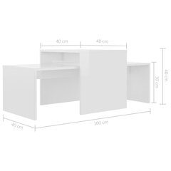 Kavos staliukų komplektas iš MDP, 100x48x40cm, baltai blizgus цена и информация | Журнальные столики | pigu.lt