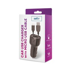 Setty car charger 1x USB 1A black + microUSB cable 1,0 m цена и информация | Кабели для телефонов | pigu.lt