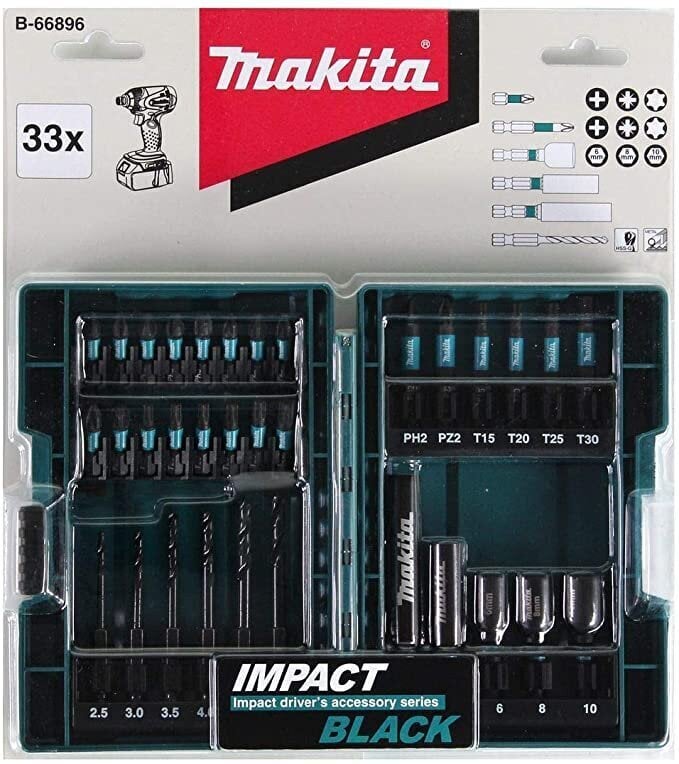 Grąžtų ir antgalių rinkinys Makita B-66896, 33 vnt kaina ir informacija | Mechaniniai įrankiai | pigu.lt