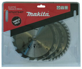 Pjovimo diskas medienai Makita D-44753, 165x20 mm, 3 vnt kaina ir informacija | Sodo technikos dalys | pigu.lt