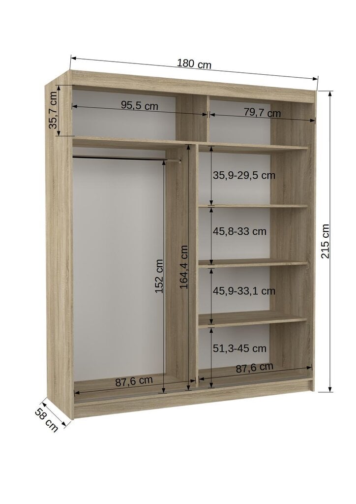 Spinta ADRK Furniture Tom L3, ąžuolo spalvos kaina ir informacija | Spintos | pigu.lt