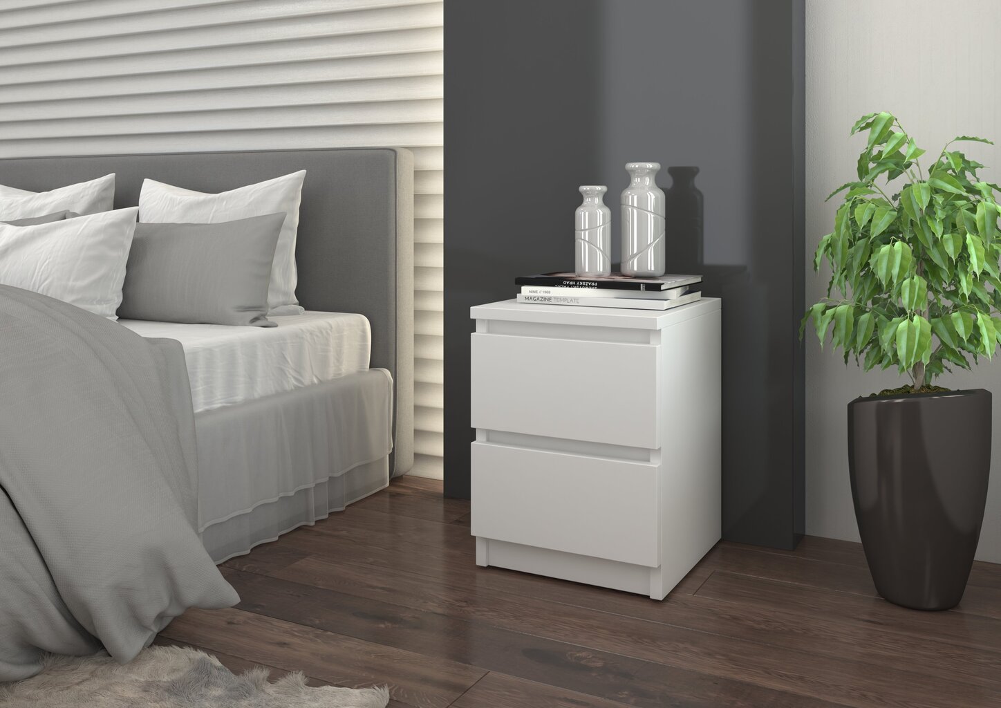 Naktinė spintelė ADRK Furniture Puna M2, balta kaina ir informacija | Spintelės prie lovos | pigu.lt