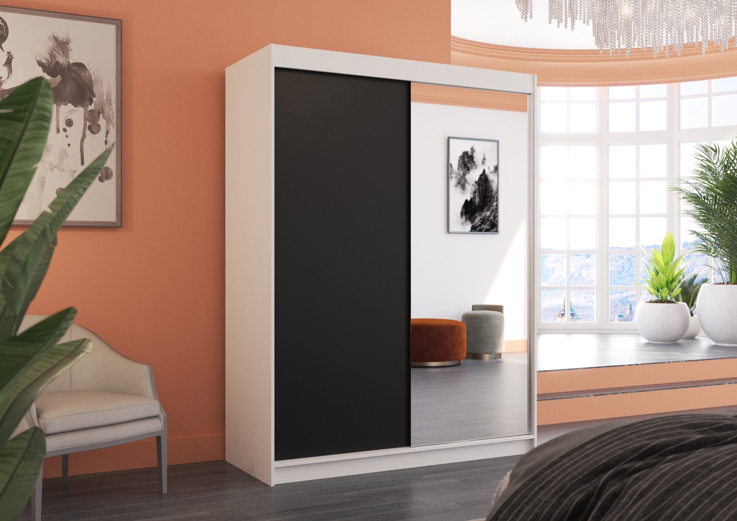 Spinta ADRK Furniture Jordi, balta/juoda kaina ir informacija | Spintos | pigu.lt