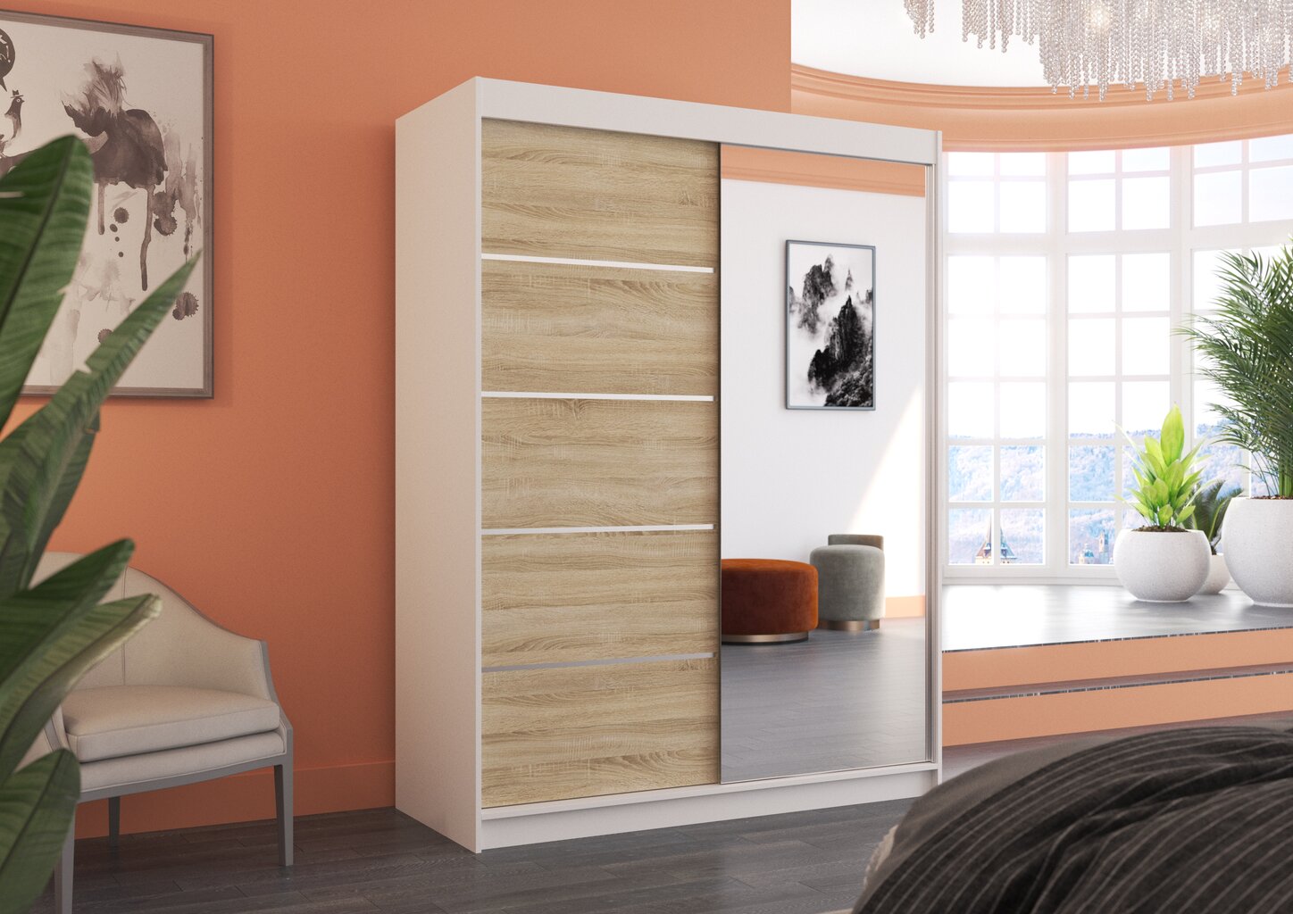 Spinta ADRK Furniture Limbo, balta/ąžuolo spalvos kaina ir informacija | Spintos | pigu.lt