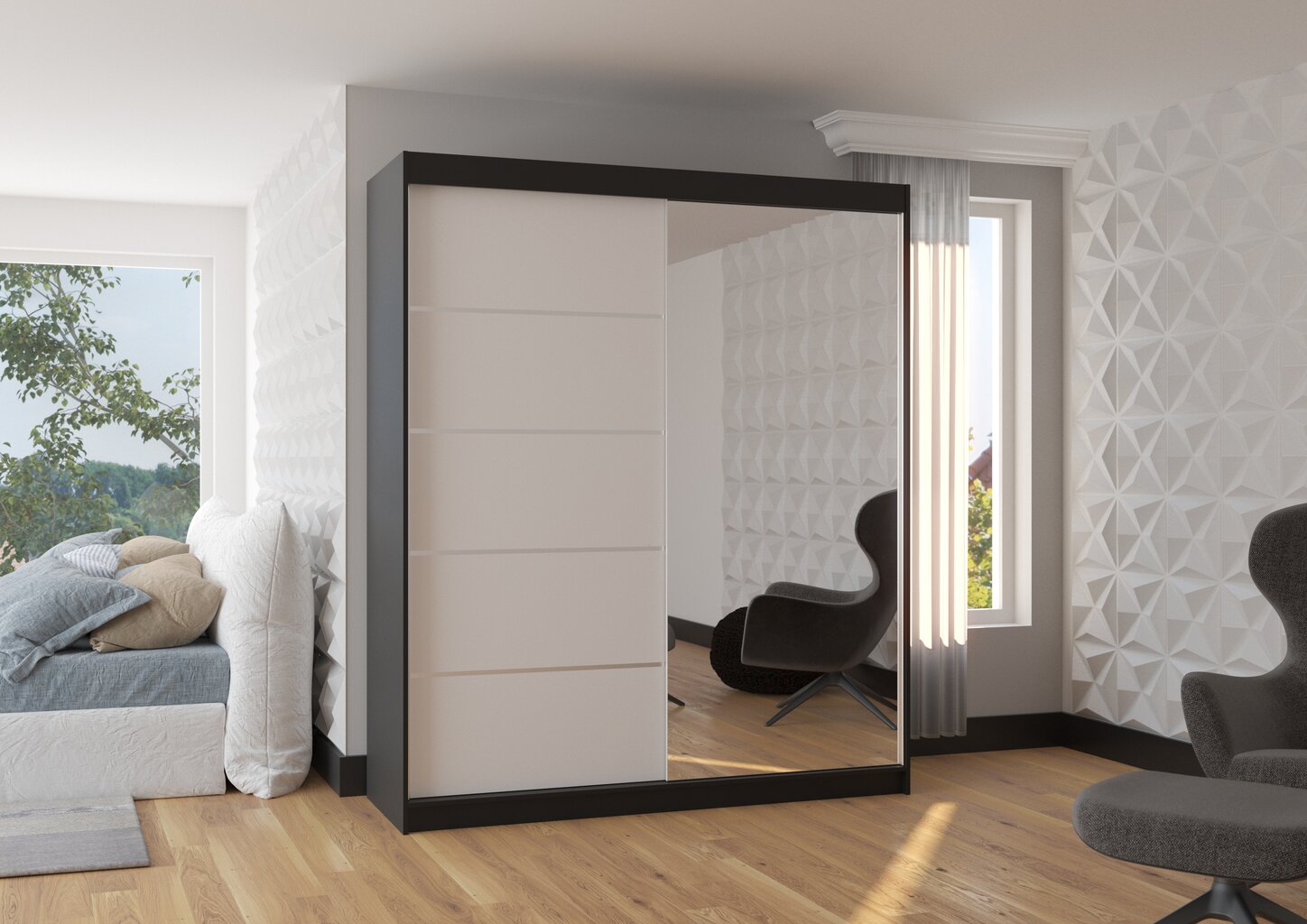 Spinta ADRK Furniture Caro, juoda/balta цена и информация | Spintos | pigu.lt