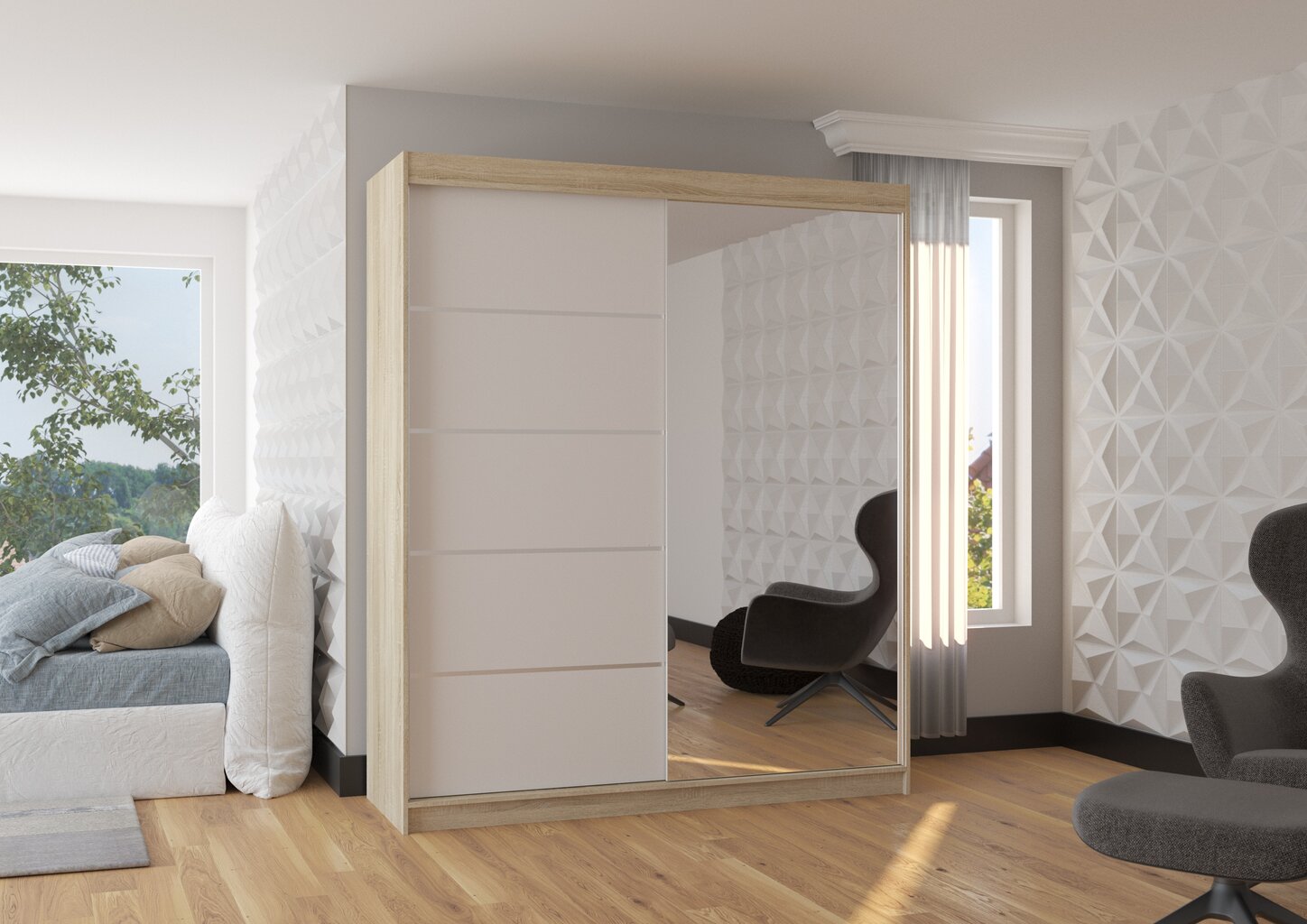 Spinta ADRK Furniture Caro, ąžuolo spalvos/balta kaina ir informacija | Spintos | pigu.lt