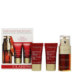 Veido odos priežiūros rinkinys Clarins Double Serum & Super Restorative: serumas, 30 ml + dieninis kremas, 15 ml + naktinis kremas, 15 ml kaina ir informacija | Veido kremai | pigu.lt