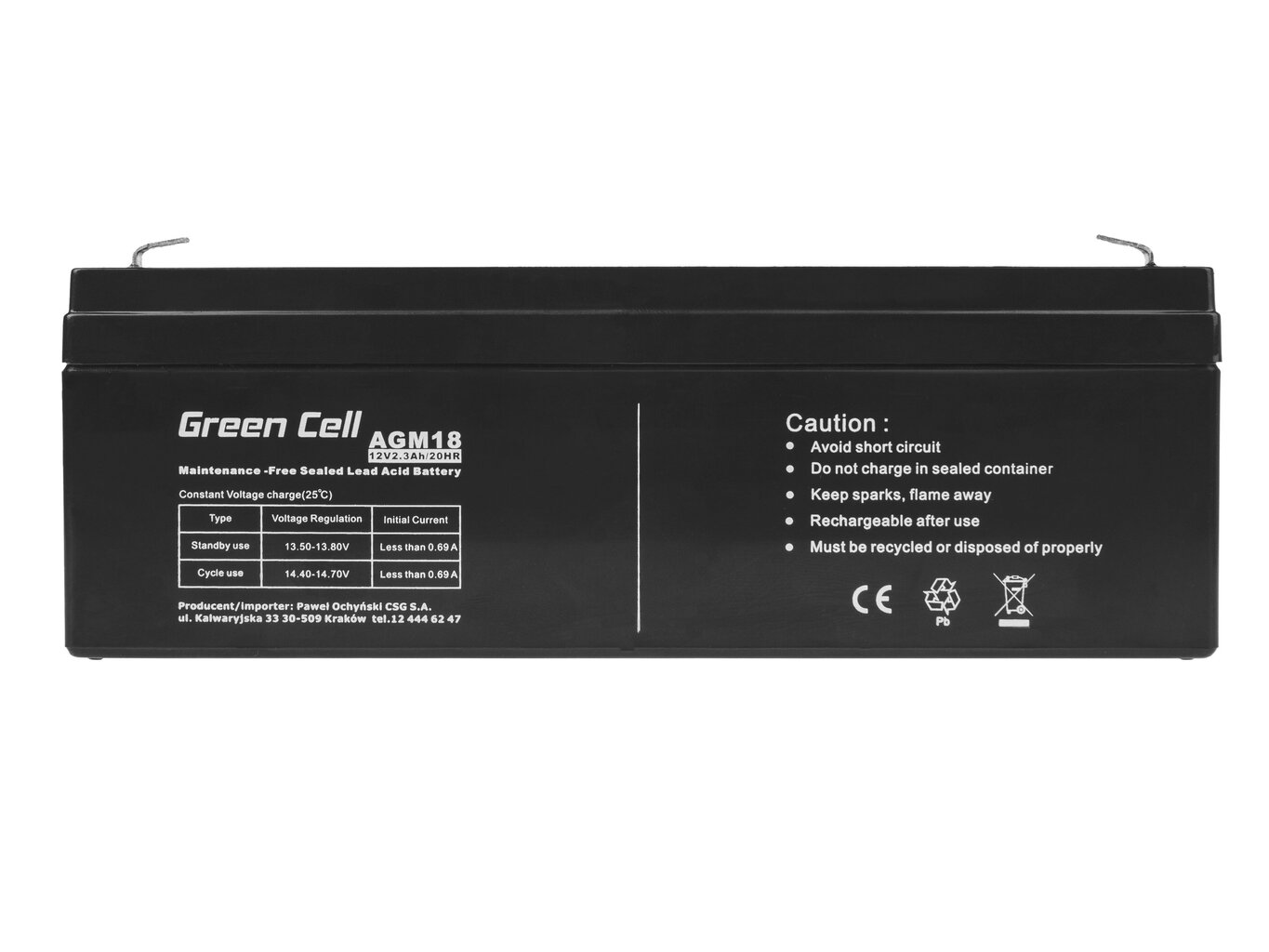 Švino akumuliatorius Green Cell AGM VRLA 12V 1.3Ah цена и информация | Akumuliatoriai | pigu.lt