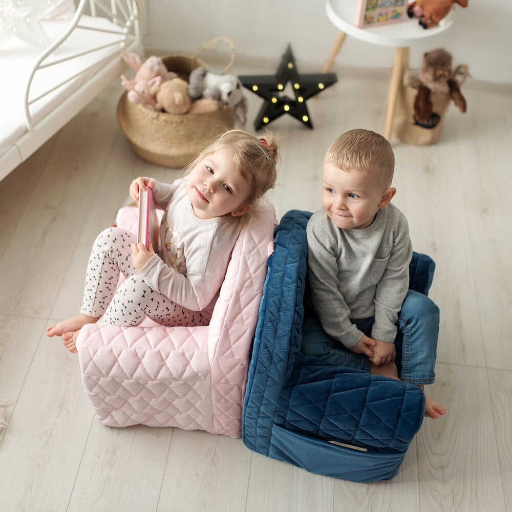 Fotelis Velvet Kids V105, tamsiai mėlynas цена и информация | Vaikiški sėdmaišiai, foteliai, pufai | pigu.lt