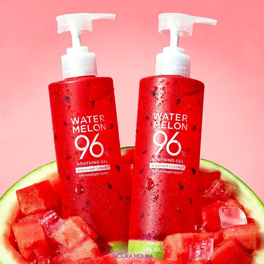 Glotninamasis veido ir kūno gelis Holika Holika Watermelon 96% 390 ml kaina ir informacija | Kūno kremai, losjonai | pigu.lt