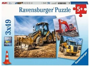 Головоломка Ravensburger Digger At Work, 3x49 дет. цена и информация | Пазлы | pigu.lt