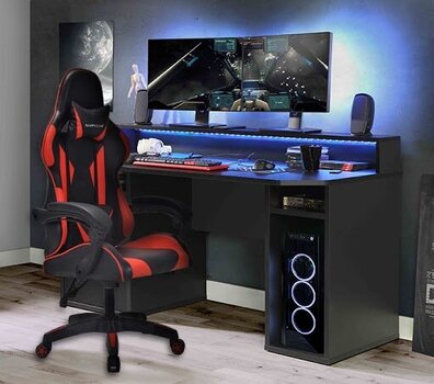 Kompiuterinio stalo ir kėdės komplektas Tezaur, juodos/raudonos spalvos kaina ir informacija | Kompiuteriniai, rašomieji stalai | pigu.lt