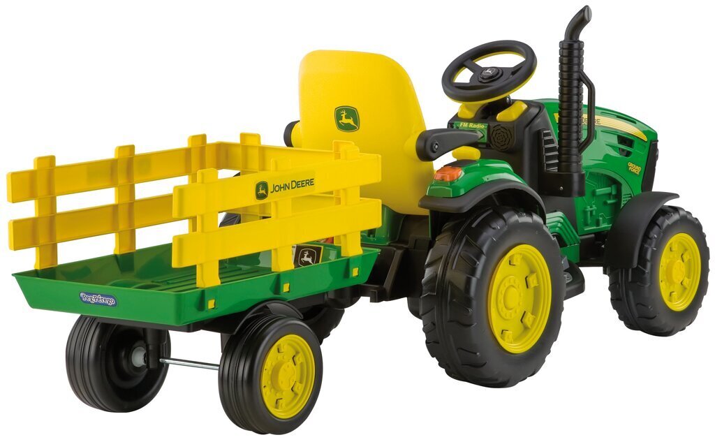 Vaikiškas vienvietis elektrinis traktorius Peg Perego John Deere Ground Force with trailer 12V, žalias kaina ir informacija | Elektromobiliai vaikams | pigu.lt