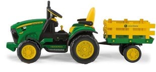 Одноместный детский электрический трактор  Peg Perego John Deere Ground Force with trailer 12V, зеленый цена и информация | Электромобили для детей | pigu.lt