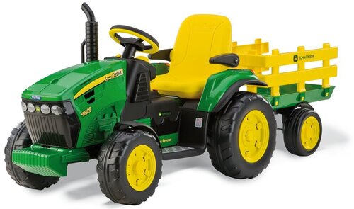 Одноместный детский электрический трактор  Peg Perego John Deere Ground Force with trailer 12V, зеленый цена и информация | Электромобили для детей | pigu.lt