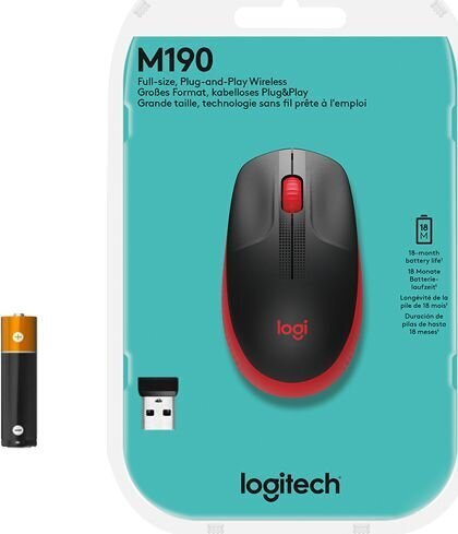 Logitech M190, raudona kaina ir informacija | Pelės | pigu.lt