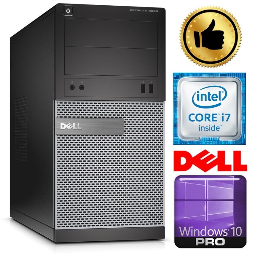 DELL 3020 MT i7-4770 4GB 120SSD+2TB DVD WIN10Pro kaina ir informacija | Stacionarūs kompiuteriai | pigu.lt