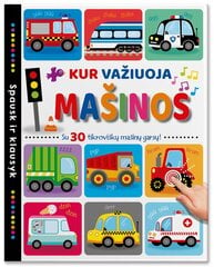 Spausk ir klausyk. KUR VAŽIUOJA MAŠINOS. Su 30 tikroviškų mašinų garsų цена и информация | Книги для самых маленьких | pigu.lt