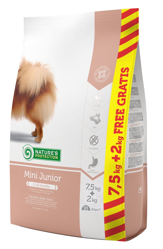 Nature's Protection Mini Junior sausas maistas šunims, 7.5 kg + 2 kg kaina ir informacija | Sausas maistas šunims | pigu.lt