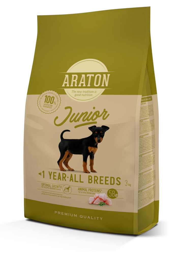 Araton Dog Junior sausas maistas jauniems šunims, 3 kg цена и информация | Sausas maistas šunims | pigu.lt