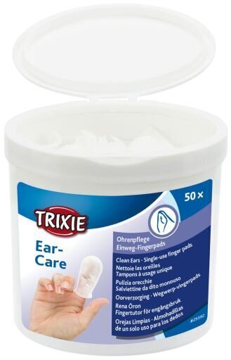 Trixie vatos diskeliai-antpirščiai ausų priežiūrai, 50 vnt. kaina ir informacija | Priežiūros priemonės gyvūnams | pigu.lt
