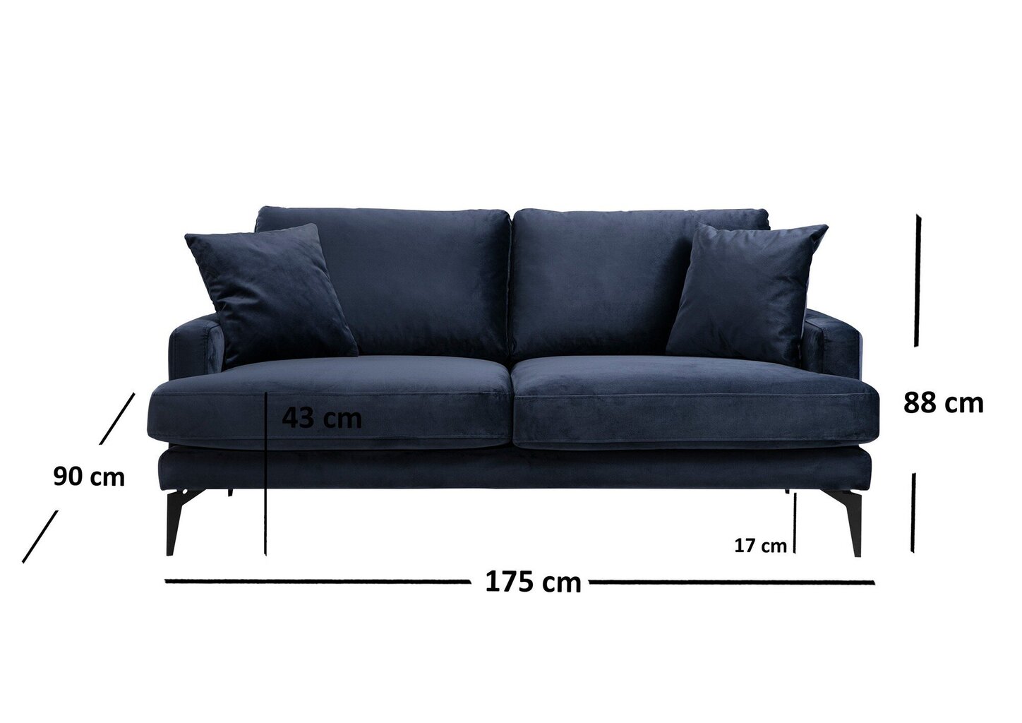 Sofa Artie Papira 175, tamsiai mėlyna цена и информация | Sofos | pigu.lt