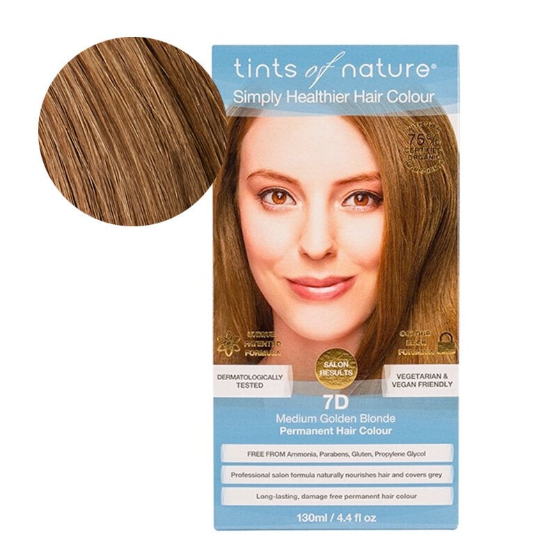 Tints of Nature natūralūs plaukų dažai 7D auksinė šviesi, 130 ml kaina ir informacija | Plaukų dažai | pigu.lt