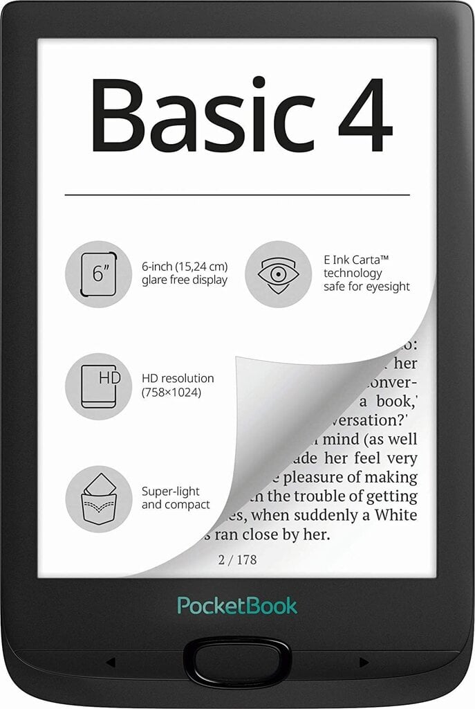 PocketBook Basic 4 eBook reader (PB606-E-WW), Juoda kaina ir informacija | Elektroninių knygų skaityklės | pigu.lt