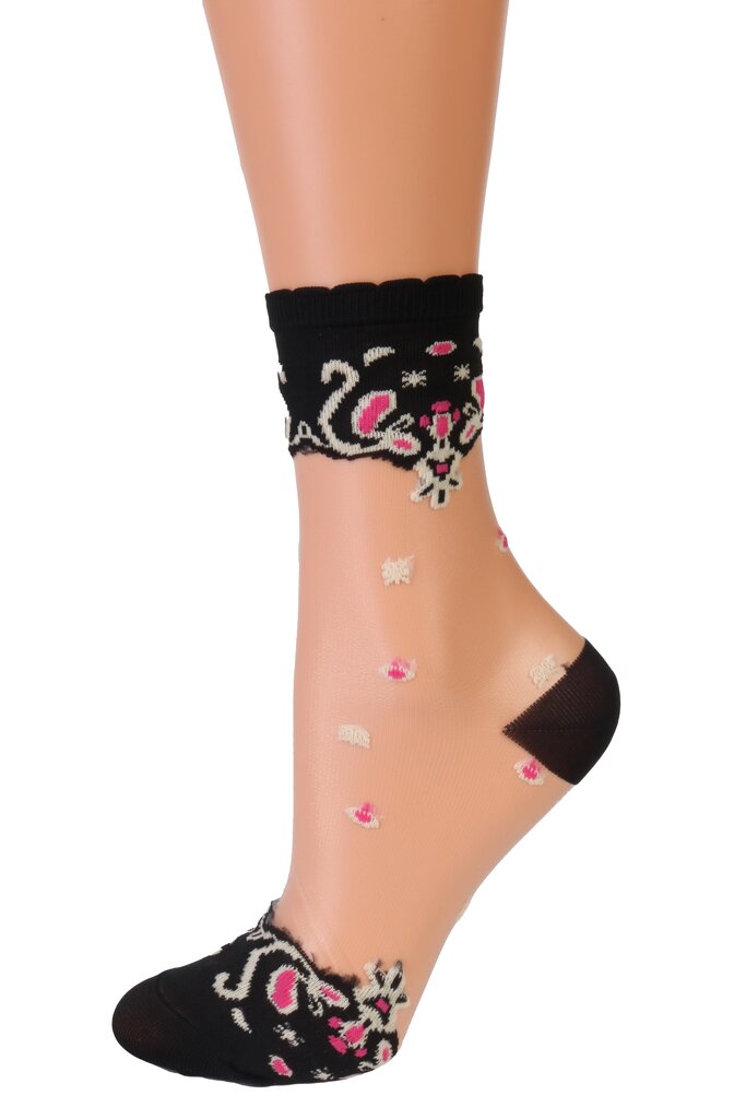 Moteriškos plonos kojinės Perly su gėlėtu raštu, juodos kaina ir informacija | Moteriškos kojinės | pigu.lt
